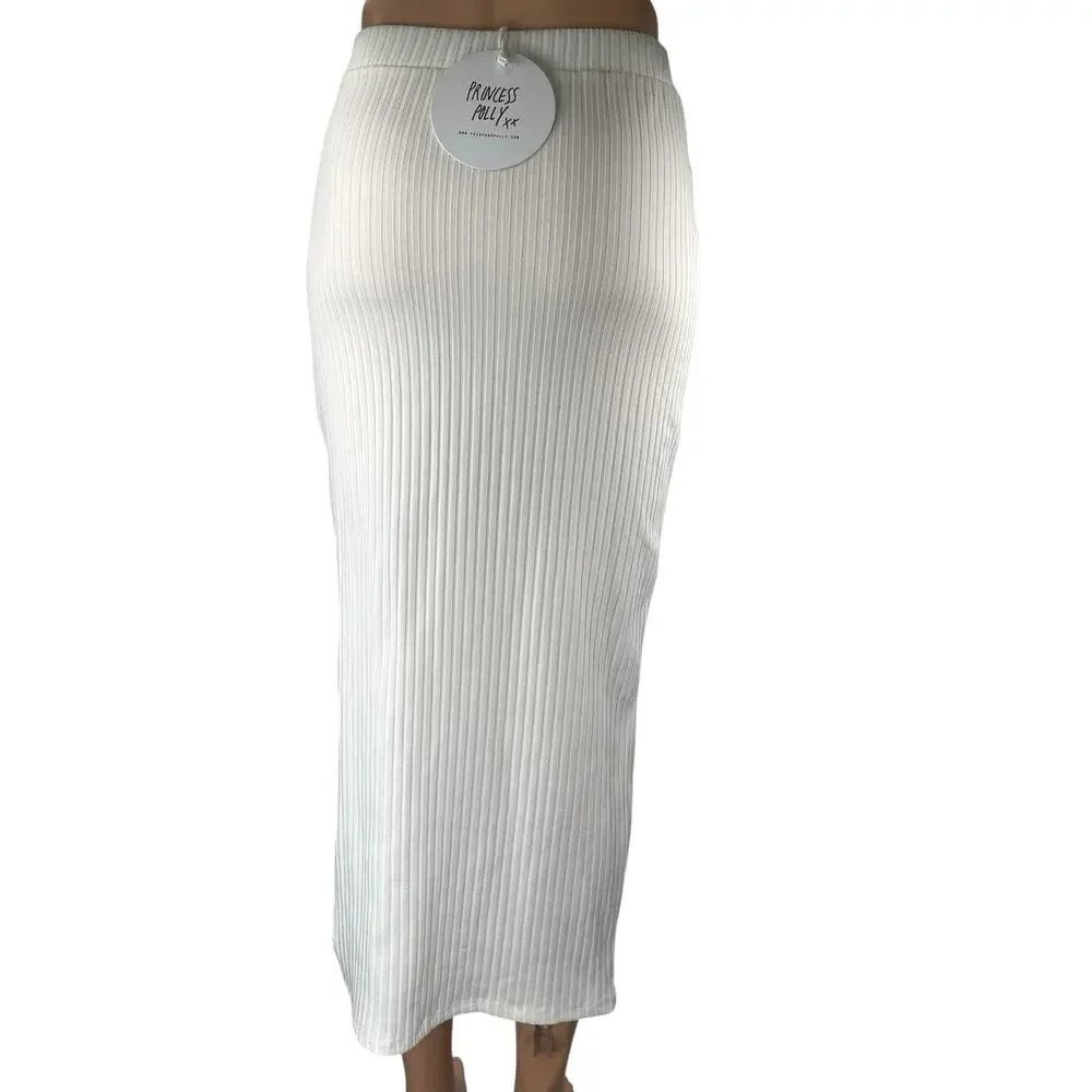NEW Princess Polly Ellie White High Waisted Side Slit Midi Slip Skirt Size 4